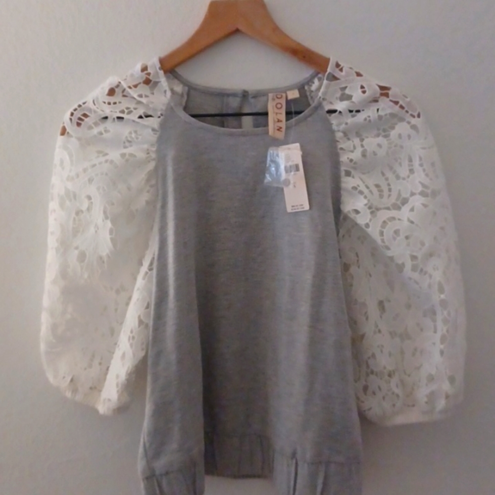 Anthropologie, Dolan Lace Gray Top